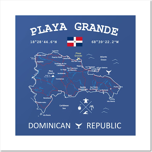 Playa Grande Dominican Republic Flag Travel Map Coordinates GPS Wall Art by French Salsa